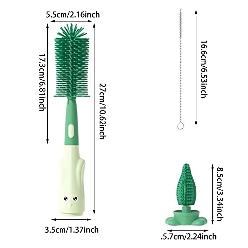 1 Set BPA Free 3 in 1 Food-Grade Baby Bottle Cleaning Brush,Multi-Functional Silicone Bottle Cleaning Brush Kit, for Cleaning Baby Bottle,Nipple,Straw,Rotating Bottle Cleaning Brush (Green)