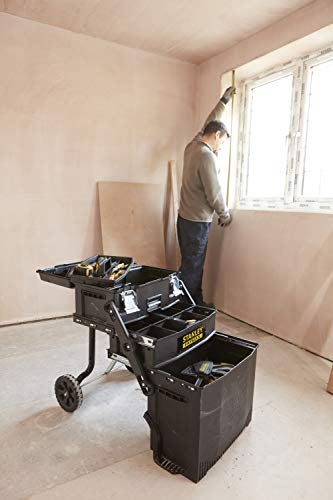 STANLEY FATMAX Cantilever Rolling Toolbox Trolley, 4 Level Workstation with Portable Tote Tray for Tools and Small Parts, 1-94-210