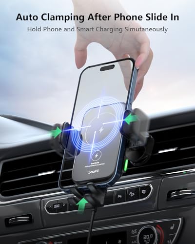 SooPii Dual Coils Wireless Car Charger,15W Fast Smart Alignment Wireless Charging Car Mount, Full Auto-Clamping Car Phone Holder Charger for lPhone 15/14 Pro,Samsung Galaxy Z Fold4/3/Flip4/3/S23