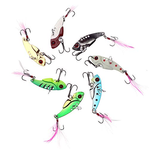 WANBY Proven Explosive Color Special Spinner Spoon Swimbait Vibrating Jigging Freshwater Saltwater Fishing Lures with Hook Fishing Tackle for Trout Bass Salmon（7Pcs）