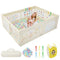 Baby Playpen 200 x 160 cm, Extra-Large Non-Slip Playpens with Colorful Patterns, 50 Ocean Balls, 6 Pull Rings, Balls Storage Basket, Durable Zippered Door, Storage Bag for Indoor and Outdoor Use (Beige)