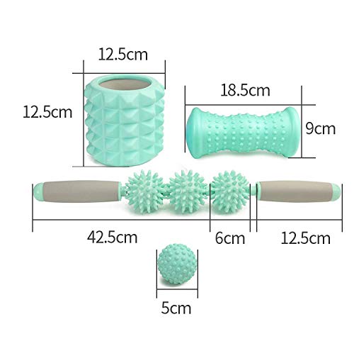 HCE 4 in 1 Foam Roller Set Yoga Massage Roller Muscle Roller Stick Spiky Massage Ball for Physical Therapy & Exercise,Back Pain,Deep Tissue