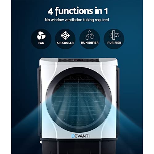 Devanti 45L Portable Air Conditioner Purifier Humidifier Water Cooler Purifiers Cooling Fan Conditioners Aircondition Home Office Room Bedroom Coolers, 3 Speed Settings Energy Saving White