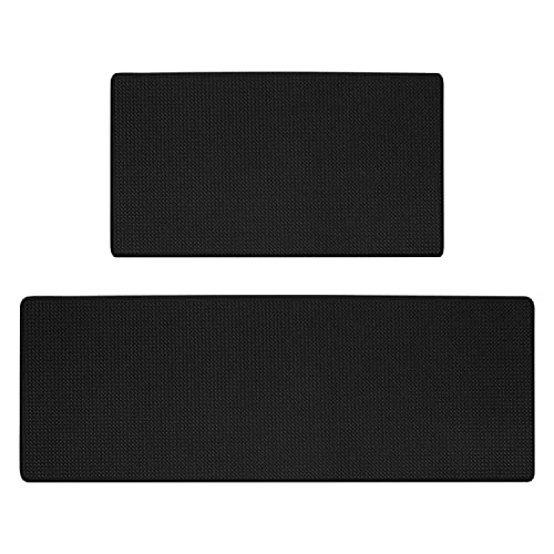 Gominimo 2 PCS 10 MM Thick Cushioned Kitchen Floor Mat - Washable, Anti-Slip, PVC Foam, Waterproof, Stain-Resistant (150 x 44cm & 76 x 44cm) (Black)