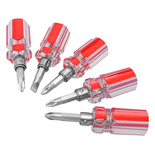 Bestgle 5 Pcs Stubby Screwdriver Set, Phillips and Flat Head Screwdriver Portable 2-in-1 Screwdriver Set Sewing Machine Ultra Short Screwdriver Tool
