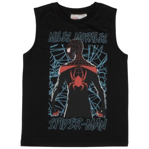 Marvel Avengers Spider-Man Black Panther Miles Morales Boys Superhero Short Sleeve T-Shirt, Tank Top and Mesh Shorts Set, Miles Morales, 7