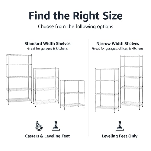 Amazon Basics 5-Shelf Adjustable, Heavy Duty Storage Shelving Unit on 4'' Wheel Casters, Metal Organizer Wire Rack, Chrome (76.2L x 35.56W x 164.47H) cm