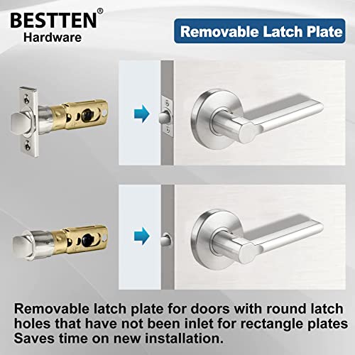 BESTTEN [5 Pack Vienna Series Contemporary Passage Door Handle with Removable Latch Plate, Interior Hallway Closet Door Lever Set, Satin Nickel