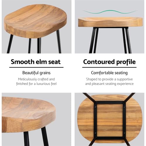 Artiss Bar Stools Stool Set of 2 Kitchen Counter Barstools Dining Chair Chairs Vintage Industrial Style Natural in 65cm Seat Height Floor for Home Bar Dining Room Cafe Outdoor Indoor