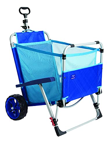 Mac Sports 2-in-1 Beach Day Folding Lounge Chair+Cargo Cart for Outdoors Sunbathing | Sun Chair, Tanning Chair, Portable, Lightweight, Lounger for Patio, Collapsible with All-Terrain Wheels | Blue