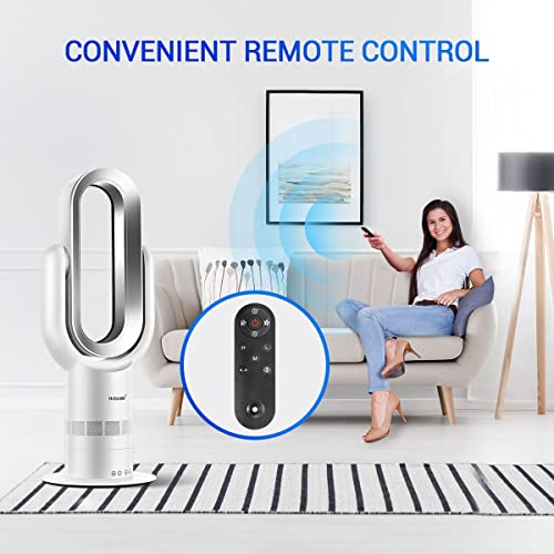 2In1 Bladeless Fan Oscillating Fan Heater Cooler,Safety Air Cooler Leafless Fan, Floor-Standing Remote Control Tower Fan,with LED Screen,for Home/Office