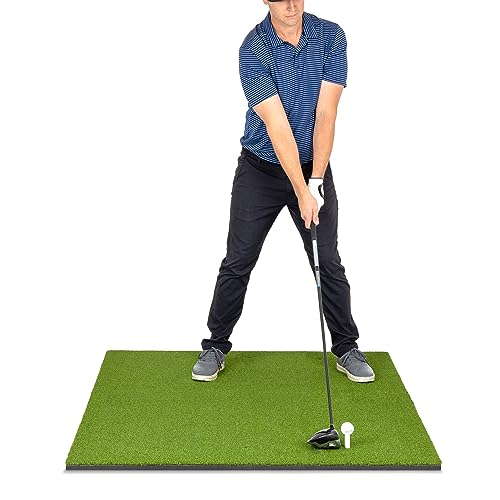 GoSports Golf Hitting Mat - PRO 5x4 Artificial Turf Mat for Indoor/Outdoor Practice - Includes 3 Rubber Tees, Green