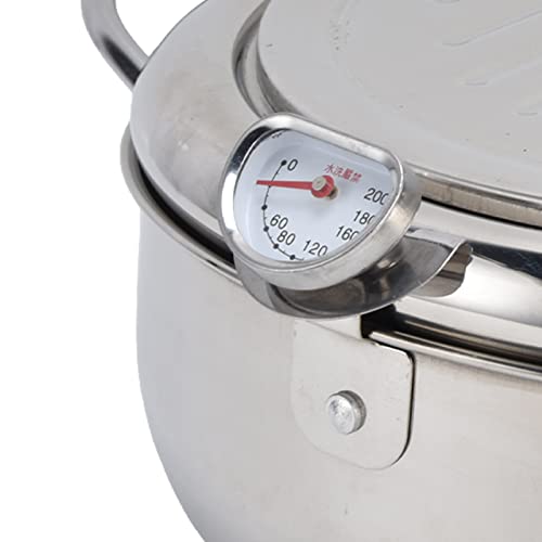 Deep Fryer Pot, 304 Stainless Steel Frying Pot with Thermometer & Lid High Temperature Resistance Nonstick Tempura Fry Pot Portable Mini Deep Fryer for French Fries Shrimp Chicken (Stainless Steel Color)