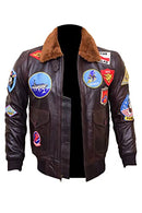 Classic-Top Gun-Bomber Jacket-Leather Jacket Men-G-1 Military-Flight Jacket-MA-1-Jackets For Men-Brown Leather Jacket (X-Large)