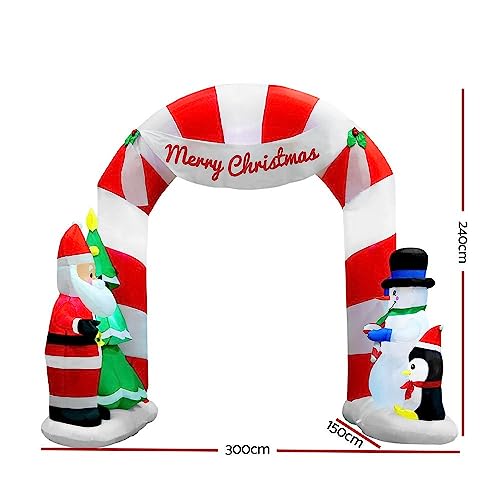 Jingle Jollys Christmas Inflatable Illuminated Santa Archway, Outdoor Decorations, 3M Cold White LED Lights with Pegs and Ropes Set Built-in Pump Lawn Yard Decor