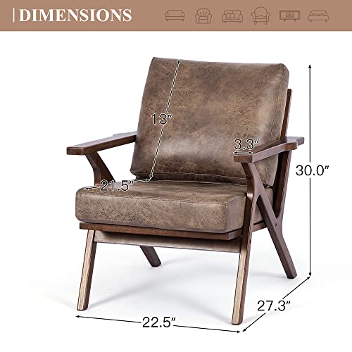 HOMREST Oversize Mid Century Wooden Accent Chair, Modern Gold Stamping Cloth Arm Chair, Retro Upholstered Lounge Chair for Living Room, Bedroom (Brown)