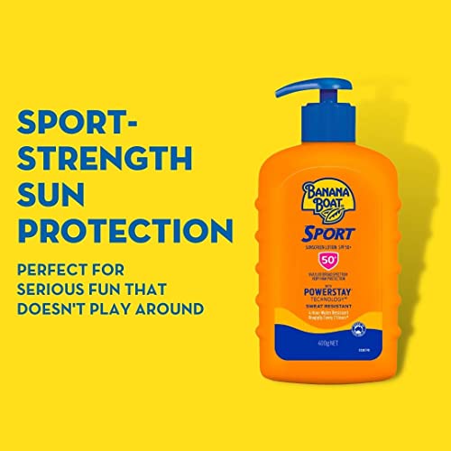 Banana Boat Sport Sunscreen Lotion SPF50+ 400g, UVA/UVB, Non-Greasy, Sweat Resistant, 4-Hour Water Resistant, Made in Australia