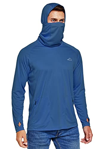 WILLIT Men's Sun Protection Hoodie UPF 50+ Fishing Hiking Shirt Long Sleeve SPF UV Shirt with Face Mask Lightweight, Brilliant Blue, Large