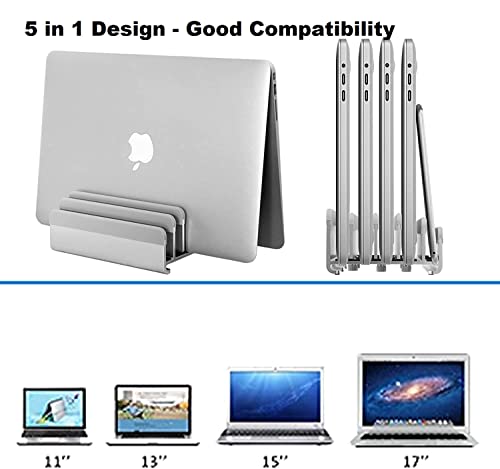 Multiple Laptop Stand, Geecol Desktop Stand Holder Up to 5 Devices with Adjustable Dock (Up to 6.7 inch), Fits All MacBook/Surface/Samsung/HP/Dell/Chrome Book Silver