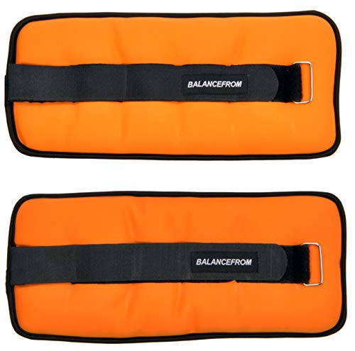 BalanceFrom GoFit Fully Adjustable Ankle Wrist Arm Leg Weights, Adjustable Strap, Orange, 10 lbs Each (20-lb Pair)