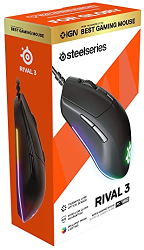 SteelSeries Rival 3 Wired 6-Button 77g Gaming Mouse - Prism 3-Zone RGB Illumination - 8,500 CPI TrueMove Core Optical Sensor