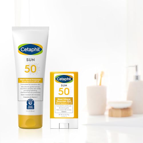 CETAPHIL Sheer Mineral Sunscreen Stick for Face & Body, 0.5oz, 100% Mineral Sunscreen: Zinc Oxide & Titanium Dioxide, Broad Spectrum SPF 50, For Sensitive Skin