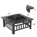 Yaheetech Multifunctional Fire Pit Table 32in Square Metal Firepit Stove Backyard Patio Garden Fireplace for Camping, Outdoor Heating, Bonfire and Picnic