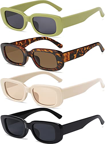 Tskestvy 4 Pieces Retro Sunglasses Vintage Sunglasses Small Square Rectangle 90s Glasses Trendy Y2K for Women Aesthetic, A, One size fits all