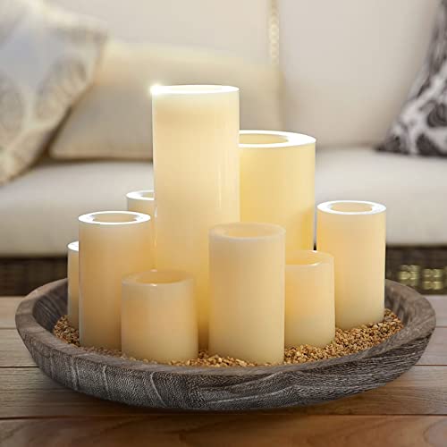 Rustic Wood Tray Candle Holder Set of 2, Large Round Wooden Catch-All Holders, Natural Farmhouse Coffee Decorative, Table Accessories for Home, Kitchen, Dining Room