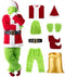 Christmas Adult Medium Santa Green Monster Costume 7Pcs Xmas Furry Santa Suit Cosplay Fancy Dress Green Outfit with Mask Hat Belt Gloves Shoes Covers for Men (XXX-Large)