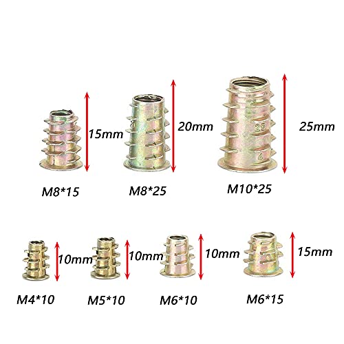 Yakamoz Trapezoidal Nut,130Pcs Hex Head Barbed Trapezoidal Nuts Internal and External Thread T-Shaped with Intermediate Nut Color-Plated 304 Stainless Steel T-Shaped Nut (M4/M5/M6/M8/M10)