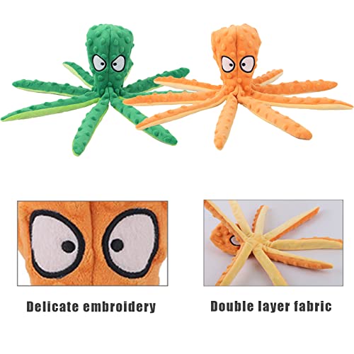 Dehlso Dog Squeaky Toys Octopus - No Stuffing Crinkle Plush Dog Toys for Puppy Teething, Durable Interactive Dog Chew Toys for Small, Medium and Large Dogs Training and Reduce Boredom, 2 Pack