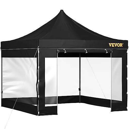 VEVOR 10 x 10 FT Pop Up Canopy Tent, Outdoor Patio Gazebo Tent with Removable Sidewalls and Wheeled Bag, UV Resistant Waterproof Instant Gazebo Shelter for Party, Garden, Backyard, Black