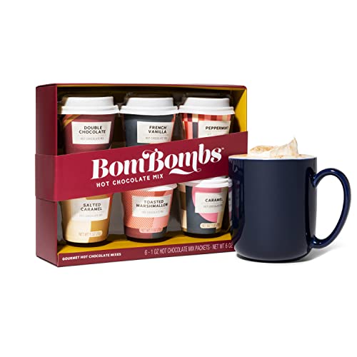 Bombombs by Thoughtfully, Hot Chocolate Mix Gift Set with Mini Cup Packaging, Flavours Include Double Chocolate, French Vanilla, Peppermint, Salted Caramel and More, Set of 6