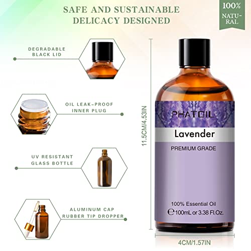 PHATOIL Lavender Essential Oil 100ML, Lavender Essential Oils for Diffuser, Humidifier, Aromatherapy, DIY Candle and Scented Products Making (Lavender, 100ml)