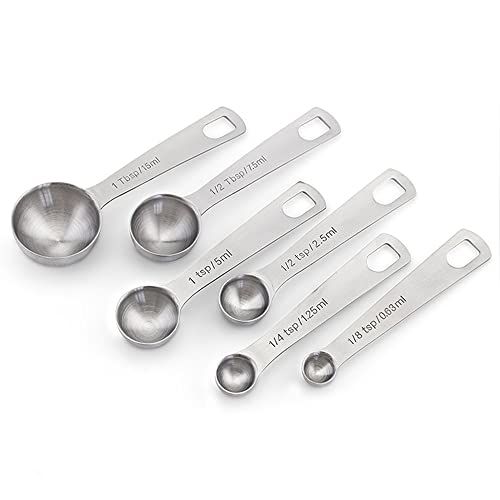 Disenkelubo Stainless Steel Measuring Spoons Set Of 6 - Heavy Duty Stainless Steel - Dishwasher Safe - Measuring Spoons For Dry or Liquid Ingredients - Metal Measuring Spoons Best For Cooking And Baking (Silver)