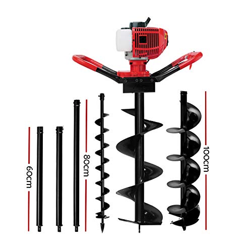 Giantz Post Hole Digger 80cc Electric Garden Auger Ground Drill Bit Set Power Tools Hand Tool Gardening Accessories Gifts for Seedlings, Flowers Plant Fence Extension, 3m Depth 100/200/300mm Diameter