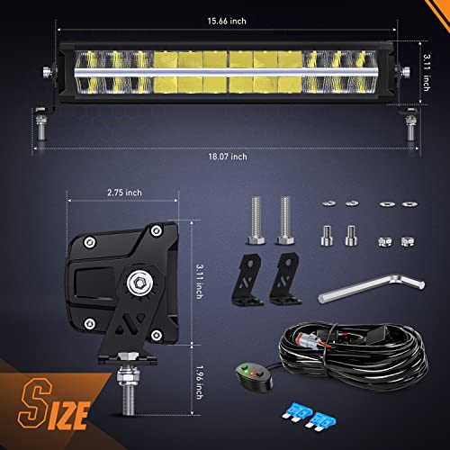 Nilight 16 Inch LED Light Bar 120W 12400LM Anti-Glare Flood Spot Combo Offroad LED Driving Light Bar IP68 w/ 16AWG DT Connector Wiring Kit for Pickup Truck SUV ATV UTV Boat 4x4 Jeep, 5 Years Warranty