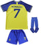 LeenBD Ronaldo No #7 Nassr Riyadh Al Kids Soccer Jersey Kit Shorts Socks Set Youth Sizes, Blue/Yellow, 10-11 Years