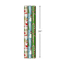 Hallmark Reversible Christmas Wrapping Paper (3 Rolls: 120 sq. ft. TTL) Rustic Santa, Papercraft Snowmen, Candy Canes, Stripes, Snowflakes, Merry Christmas to You