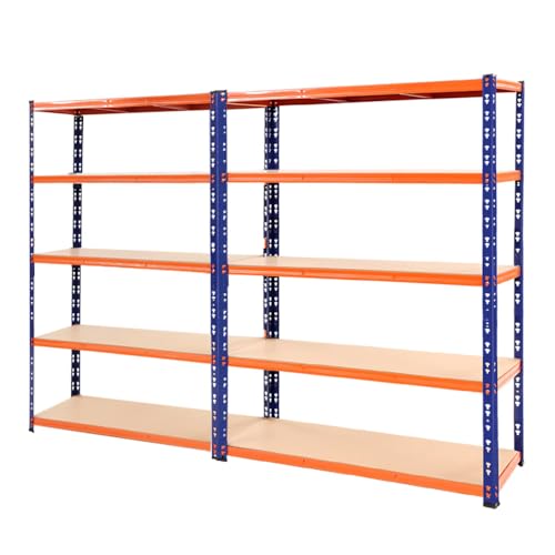 Giantz 2.4M x 1.8M Garage Shelving, Warehouse Racking System Rack Storage Shelves Industrial Commercial Organize Capacity, 5 Steel Metal Adjustable 1000KG Assembly Easy Orange&Blue