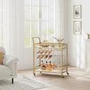 IDEALHOUSE Gold Bar Cart, 2 Tier Bar Carts for The Home, Bar Carts with 4 Wheels, White Marble Finish Wood Shelf , Wine Rack & Glass Holder for Kitchen, Living Room, Dining Room