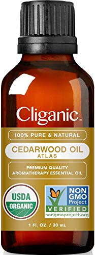 Cliganic USDA Organic Cedarwood Essential Oil - 100% Pure Natural Undiluted, for Aromatherapy Diffuser | Non-GMO Verified