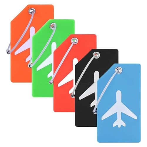 Staiko 5 Pcs Silicone Luggage Tags with Name ID Card and Stainless Steel Loop,Travel Bag Tags Suitcase Labels Perfect to Quickly Spot Luggage Suitcase