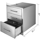 Mophorn 18x23 Inch Outdoor Kitchen Stainless Steel Triple Access BBQ Drawers with Chrome Handle, 18 x23 x 23 Inch
