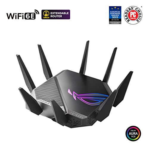 ASUS ROG Rapture GT-AXE11000 Tri-Band WiFi 6E Gaming Router, New 6GHz Band, WAN Aggregation, 2.5G Port, Lifetime Free Internet Security, Mesh WiFi Support, 4 LAN Ports, VPN, Advanced Cooling System