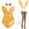 AiMiNa Anime Womens Bunny Girl Costume One Piece Bodysuit Halloween Cosplay Catsuit Bunny Headband Stockings Set(Gold XS)