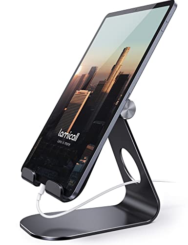Lamicall Tablet Stand Adjustable, Tablet Stand : Desktop Stand Holder Dock Compatible with Tablet Such as iPad 2018 Pro 9.7, 10.5, Air Mini 2 3 4, Kindle, Nexus, Accessories, E-Reader (4-13'')-Black