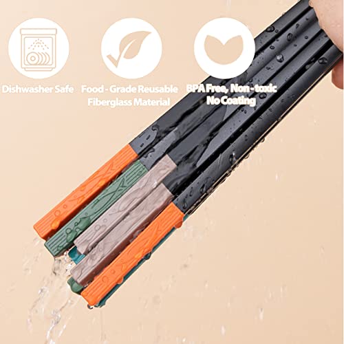 Japanese Style 5 Pairs Fiberglass Chopsticks-Reusable Chopsticks Dishwasher Safe, 9.6 inch/24.3cm Matte Non-Slip Family/ Hotel/ Restaurant Chop Sticks, Christmas Gift Set Chop Sticks, Fish Patten Multicolor