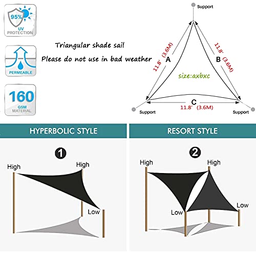 3X4X5M Right Triangle Sun Shade Sail Waterproof, Garden Sun Shade Heavy Duty, Outdoor Canopy Sail Shade, for Garden Balcony Roof Swimming Pool